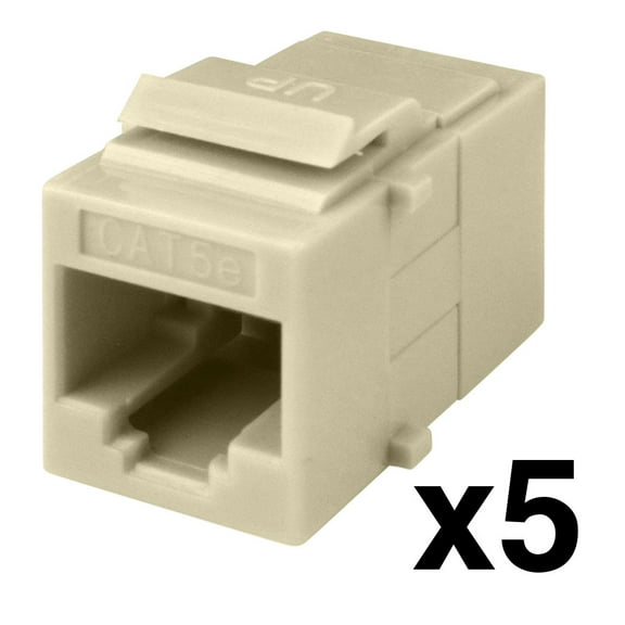 Construct Pro Cable Connector: Cat5e Keystone Pass-Through Coupler Jack Insert (Ivory, 5-Pack) by Skywalker