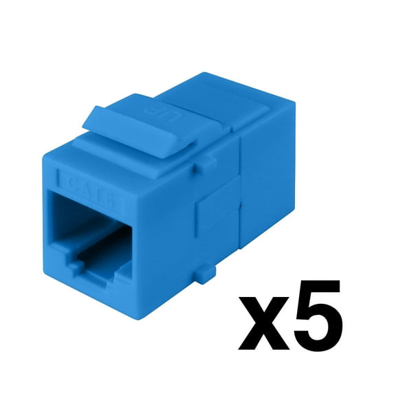 Construct Pro Cat6 Keystone Pass-Through Coupler Jack Insert Connects (2) RJ45 Cables (Blue, 5-Pack) by Skywalker
