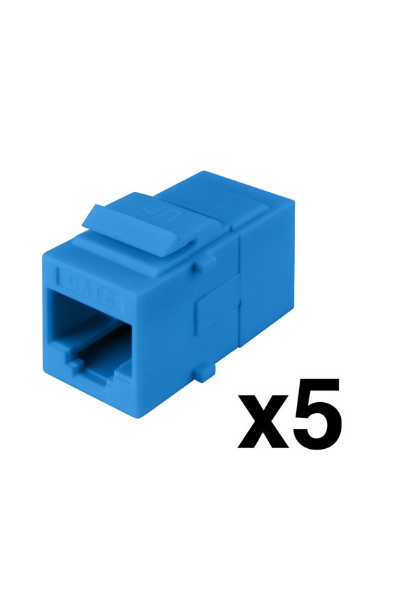 Cat6 Keystone Pass-Through Coupler Jack Insert Connects (2) RJ45 Cables (Blue, 5-Pack) by Skywalker
