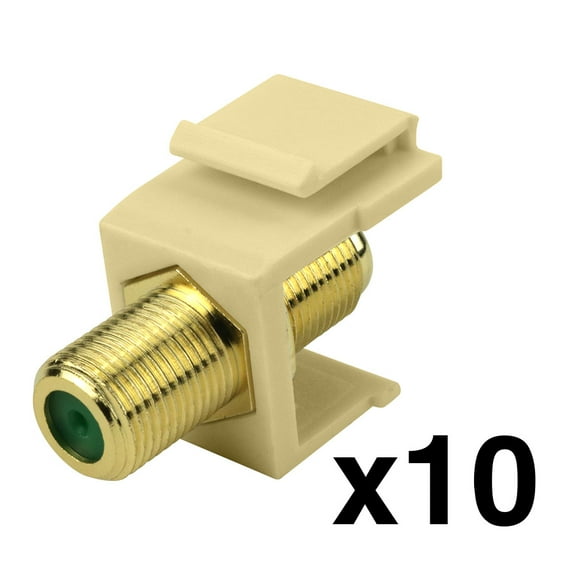 Construct Pro Gold-Plated 3Ghz F-Connector Keystone Wall Plate Insert (Ivory | Pack of 10) Manufactured by Skywalker