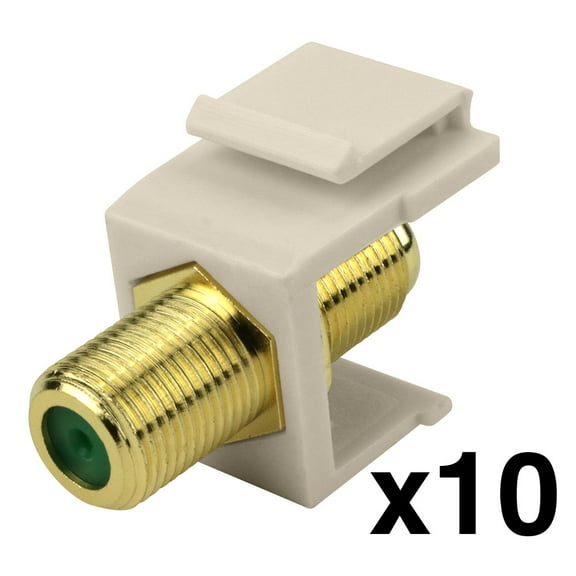 Construct Pro Gold-Plated 3Ghz F-Connector Keystone Wall Plate Insert (Light Almond | Pack of 10)