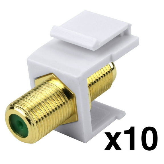 Construct Pro Gold-Plated 3Ghz F-Connector Keystone Wall Plate Insert (White, 10-Pack) Manufactured by Skywalker