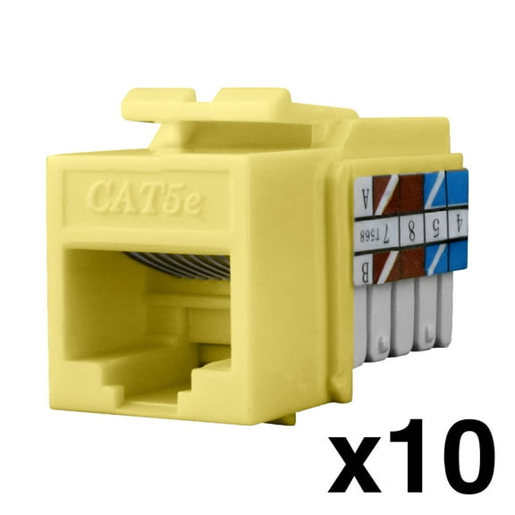 Construct Pro RJ45 Cat5e Keystone Jack Cable Connector (Yellow, 10-Pack) Manufactured by Skywalker