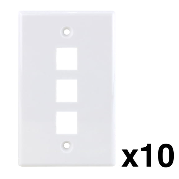 Construct Pro Single Gang 3-Port Keystone Wall Plate (10 Pack, Color: White)