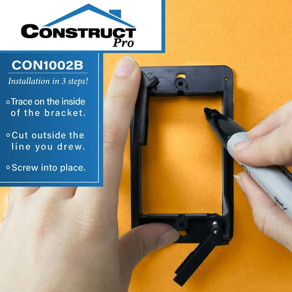 Construct Pro Slim Single Gang Open Back Low-Voltage Plastic Bracket (Black)