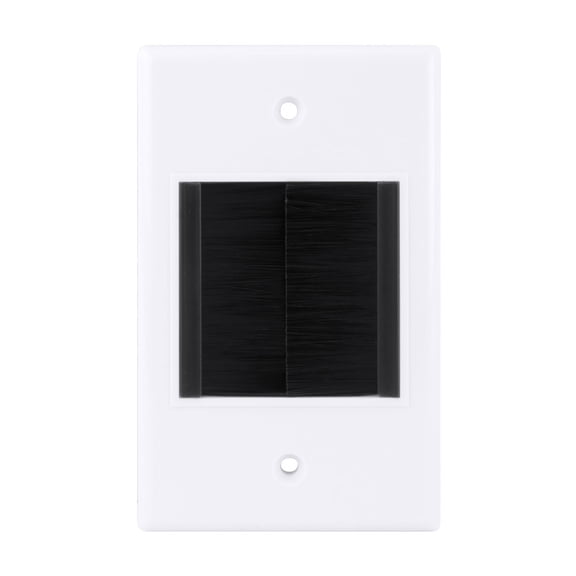Construct Pro Wide Mouth Brush Wall Plate Cable Management (White Plate, Black Brushes)