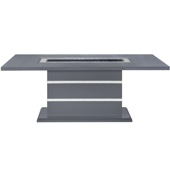 Constructed Dark Gray Table With Glitter Accents And High Gloss Finish Rectangular Acrylic Glass Details Glossy Center Pedestal Base