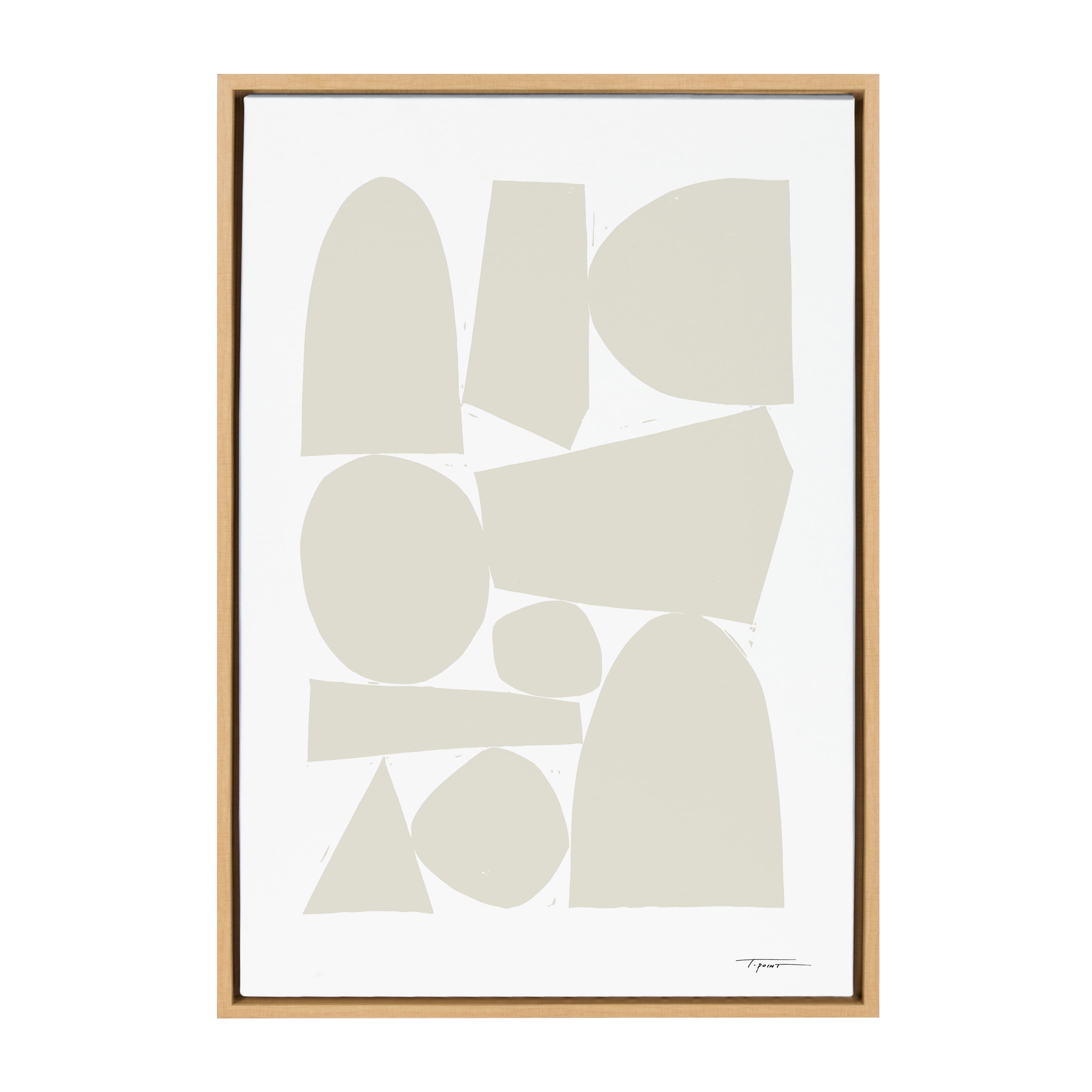 Neutral Abstract Geometric Canvas Print with Natural Frame