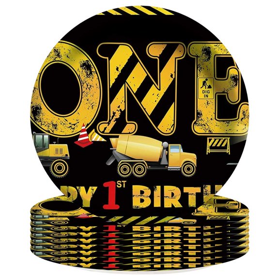 Construction 1st Building One Plates Party Supplies Birthday Decorations Tableware Disposable Dinnerware 8pcs