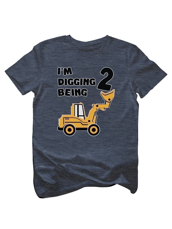 Construction 2nd Birthday Shirt Boy 2 Year Old Gifts for Boys Bulldozer I'm Digging Being 2 Toddler Kids T-Shirt 3T Heather Navy