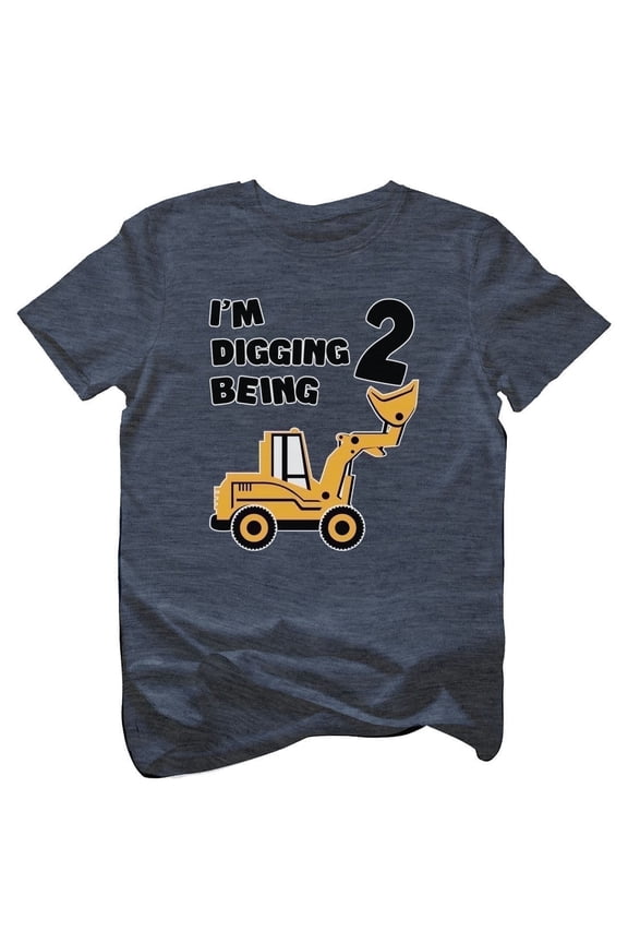 Construction 2nd Birthday Shirt Boy 2 Year Old Gifts for Boys Bulldozer I'm Digging Being 2 Toddler Kids T-Shirt 3T Heather Navy