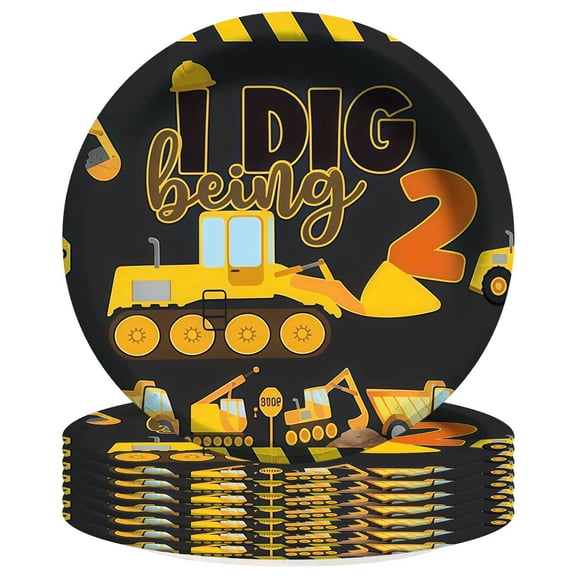 Construction 2nd Building Plates Party Supplies Birthday Decorations Tableware Disposable Dinnerware 8pcs