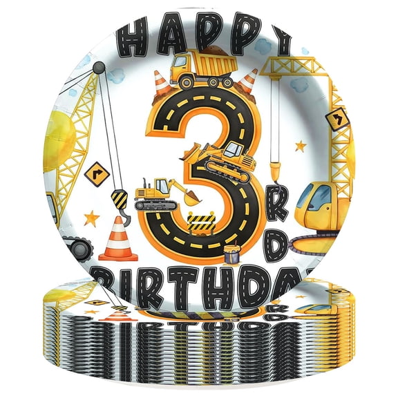 Construction 3rd Building Paper Plates Birthday Party Supplies Decorations 16pcs Tableware Disposable Dinnerware
