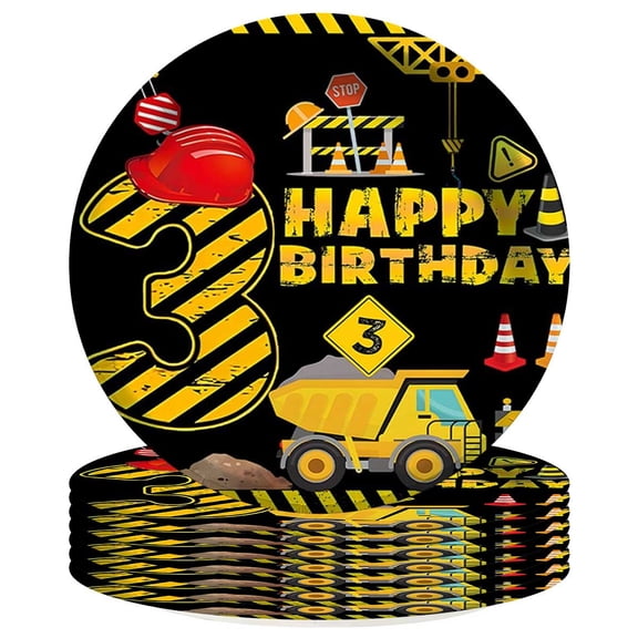 Construction 3rd Building Plates Party Supplies Birthday Decorations Tableware Disposable Dinnerware 8pcs