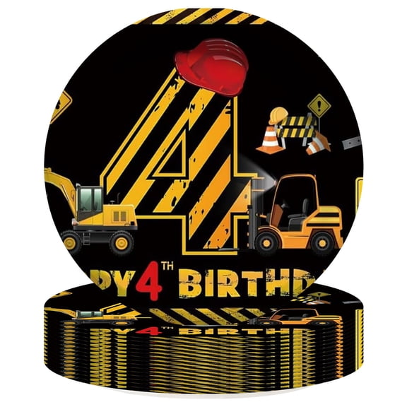 Construction 4th Building Paper Plates Birthday Party Supplies Decorations 16pcs Tableware Disposable Dinnerware