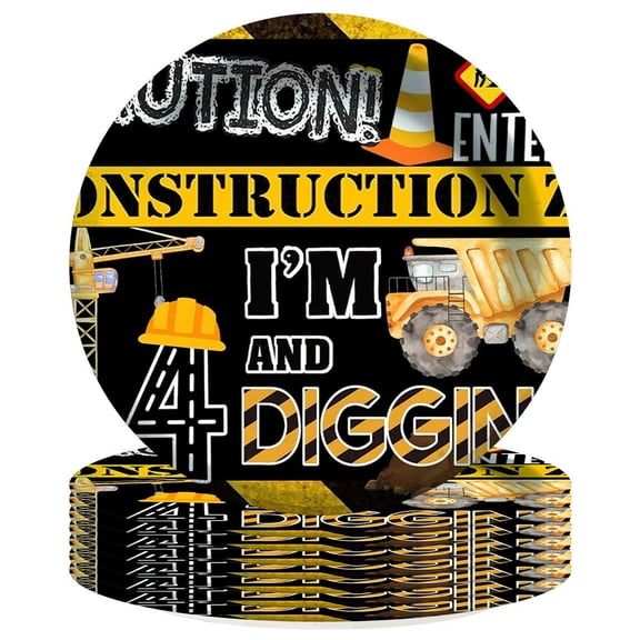 Construction 4th Building Paper Plates Birthday Party Supplies Decorations 8pcs Tableware Disposable Dinnerware