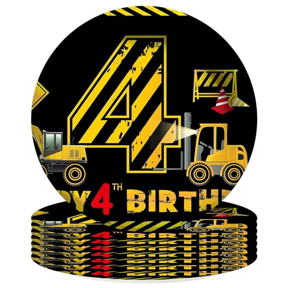 Construction 4th Building Plates Birthday Decorations Party Supplies Tableware Disposable Dinnerware 8pcs