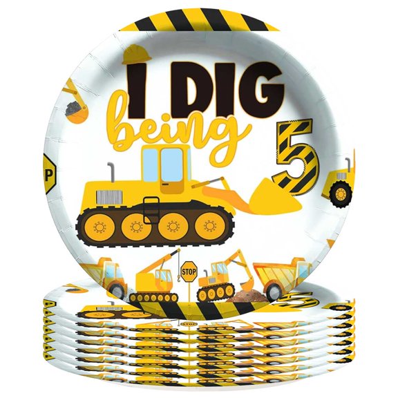 Construction 5th Building Plates Birthday Decorations Party Supplies Tableware Disposable Dinnerware 8pcs