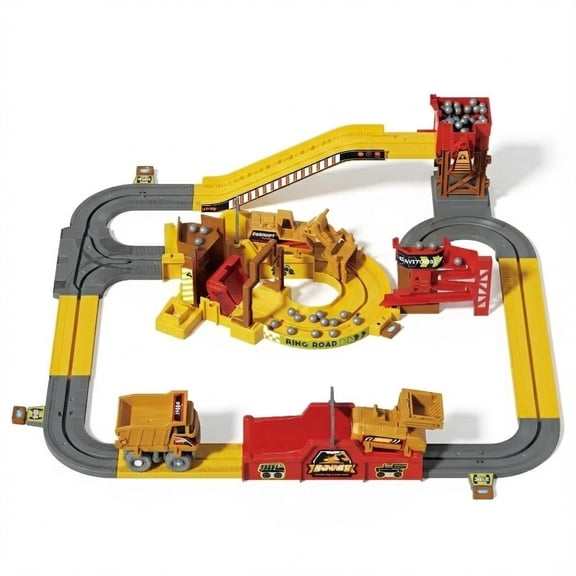Construction Adventure Track Set for Kids  Motorized Switching Track with Excavator, Dump Truck & Lift Conveyor