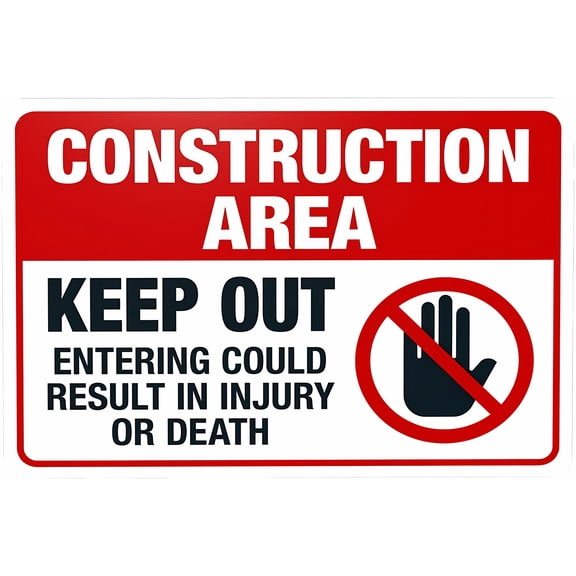 Construction Area Entering Could Result In Injury Warning Sign 8"x12" - Do Not Enter Security Metal Sign for Home Business Outdoor Indoor Street Wall, Safety Caution Decor