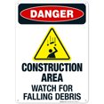 thumbnail image 1 of Construction Area Watch For Falling Debris Sign, OSHA Danger Sign, 10x14 Aluminum, 1 of 1