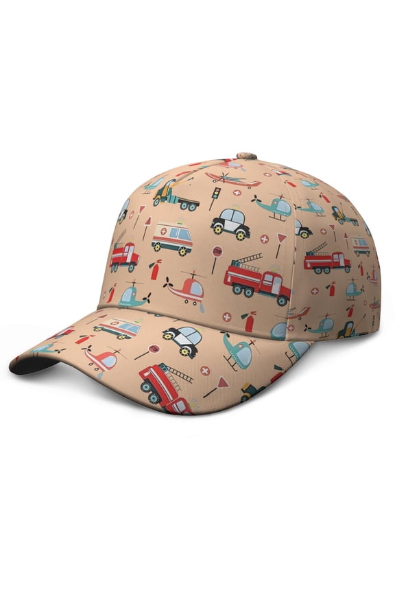 Construction Baseball Cap – Adjustable Dad Hat with Cartoon Car and Truck Print, Comfortable Snapback, Great for Work and Play