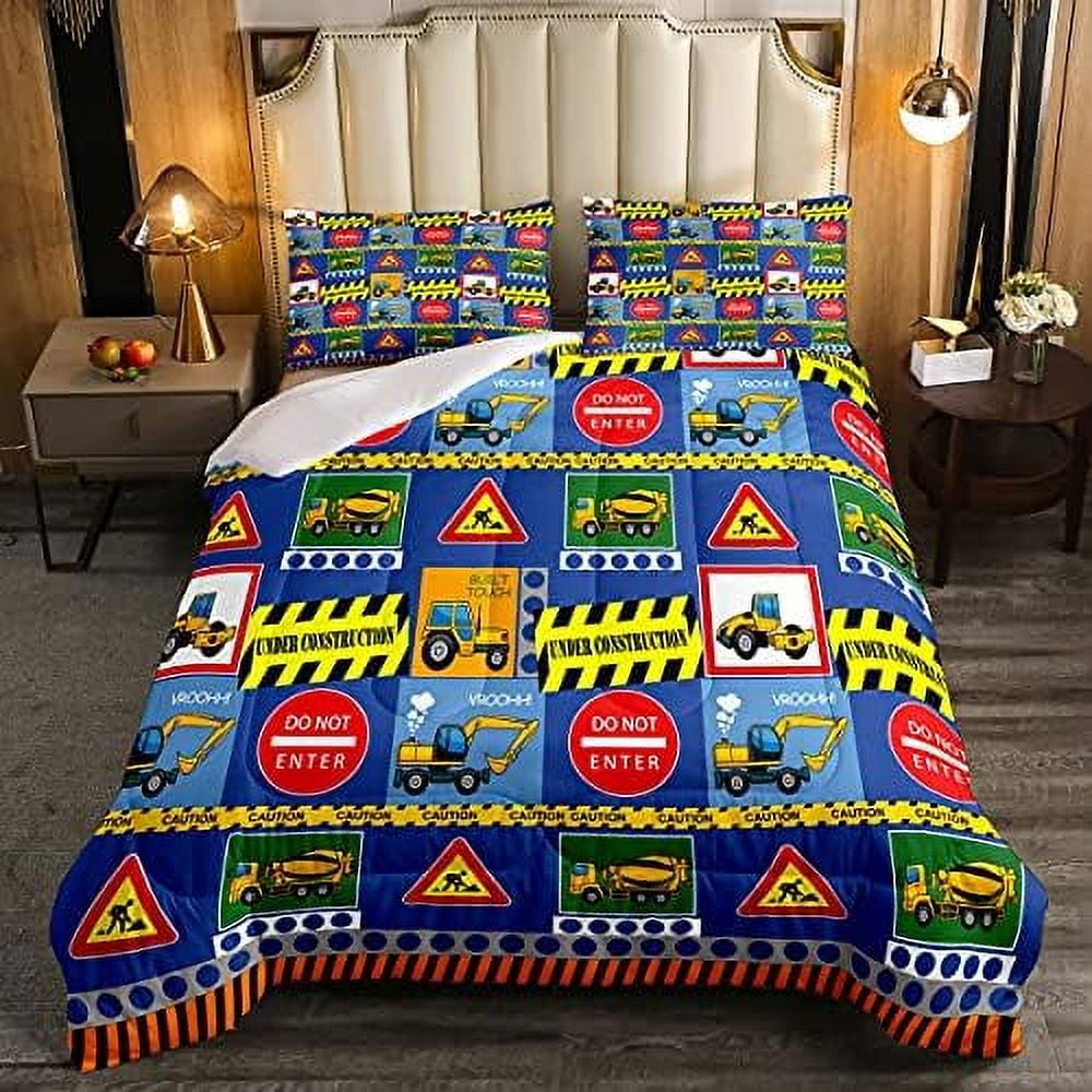 Construction Bedding Set Tractor Excavator Comforter Set for Kids Boys
