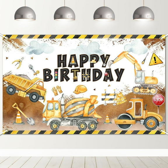 Construction Birthday Backdrop Banner Construction Theme Birthday Party Decorations Excavator Happy Birthday Banner for Boys Kids Bday Supplies
