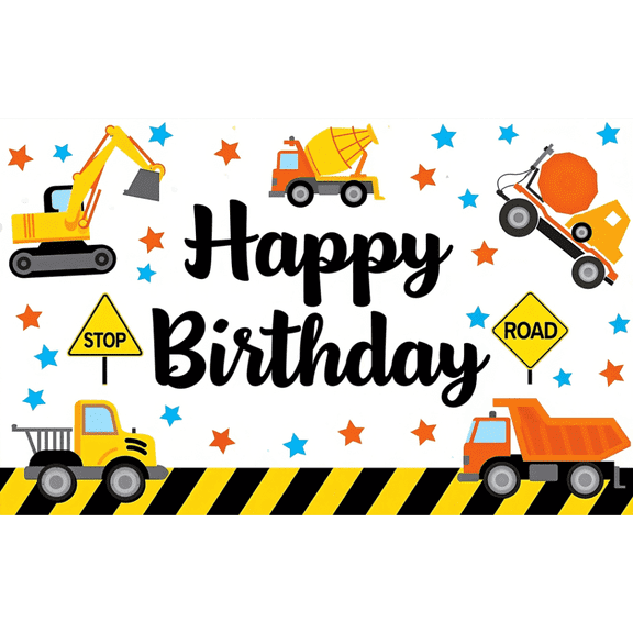 Construction Birthday Banner Backdrop Party Decorations for Boys Happy Birthday Supplies Favors Photography Background Kids Supplies Photo Booth Props