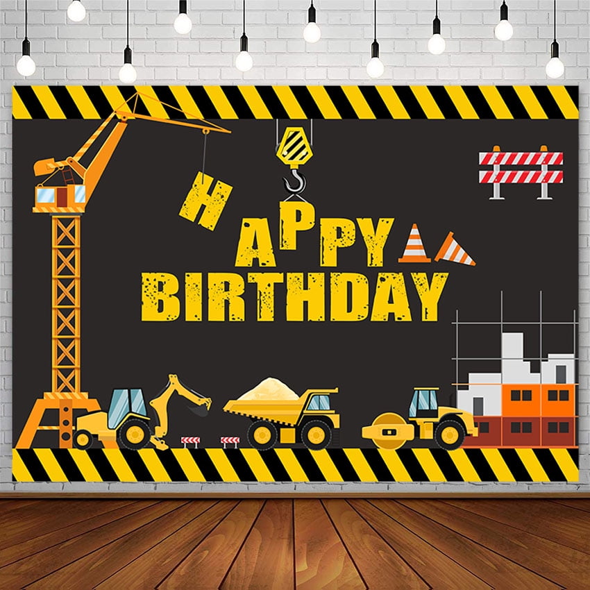 Aperturee Boy Grab Excavator Birthday Square Tension Backdrop