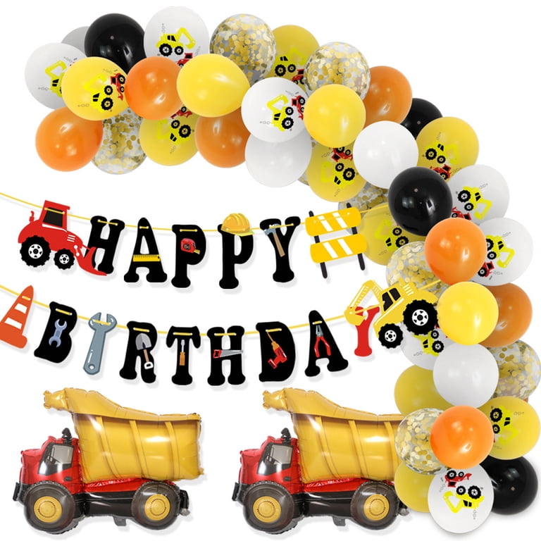 Construction Truck Theme Banner Balloons Children's Birthday Party Decorations Set