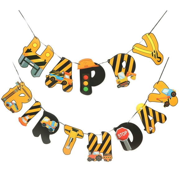 Construction Birthday Party Supplies Banner Kids Truck Theme Excavator 2 Year Old Decorations Boy Cartoon Engineering Vehicle Hanging Flag Paper Child