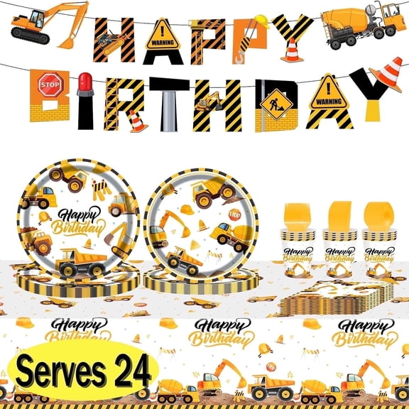 Construction Birthday Party Supplies Paper Plates Napkins Construction Truck Tablecloth for Student Birthday Party Serves 24