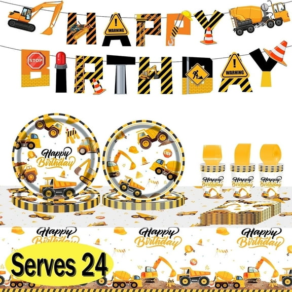 Construction Birthday Party Supplies Paper Plates Napkins Construction Truck Tablecloth for Student Birthday Party Serves 24