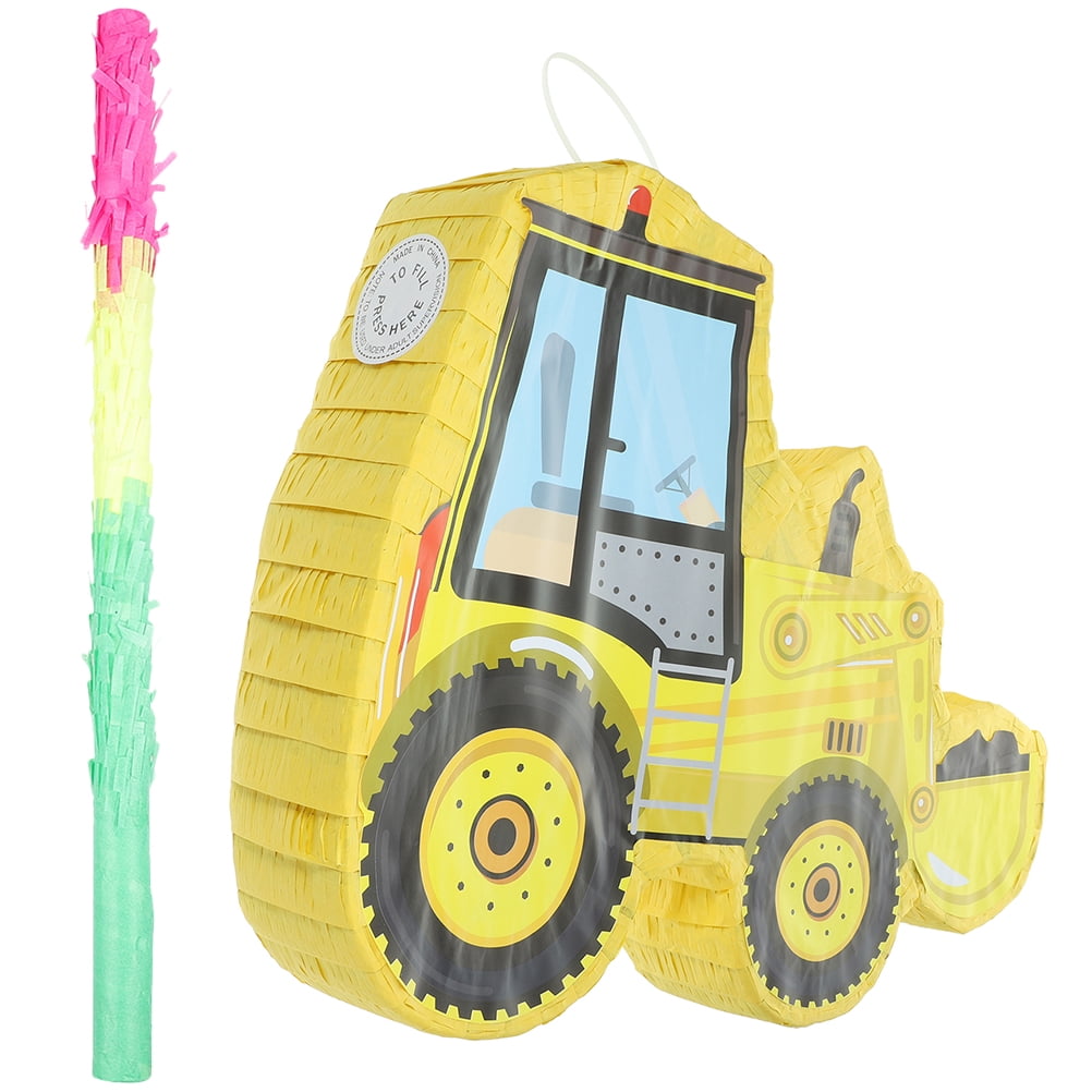 Excavator Piñata For Construction Party - 15.7 Inch Truck Pinata With Bat, Blindfold & Confetti For Birthday Games