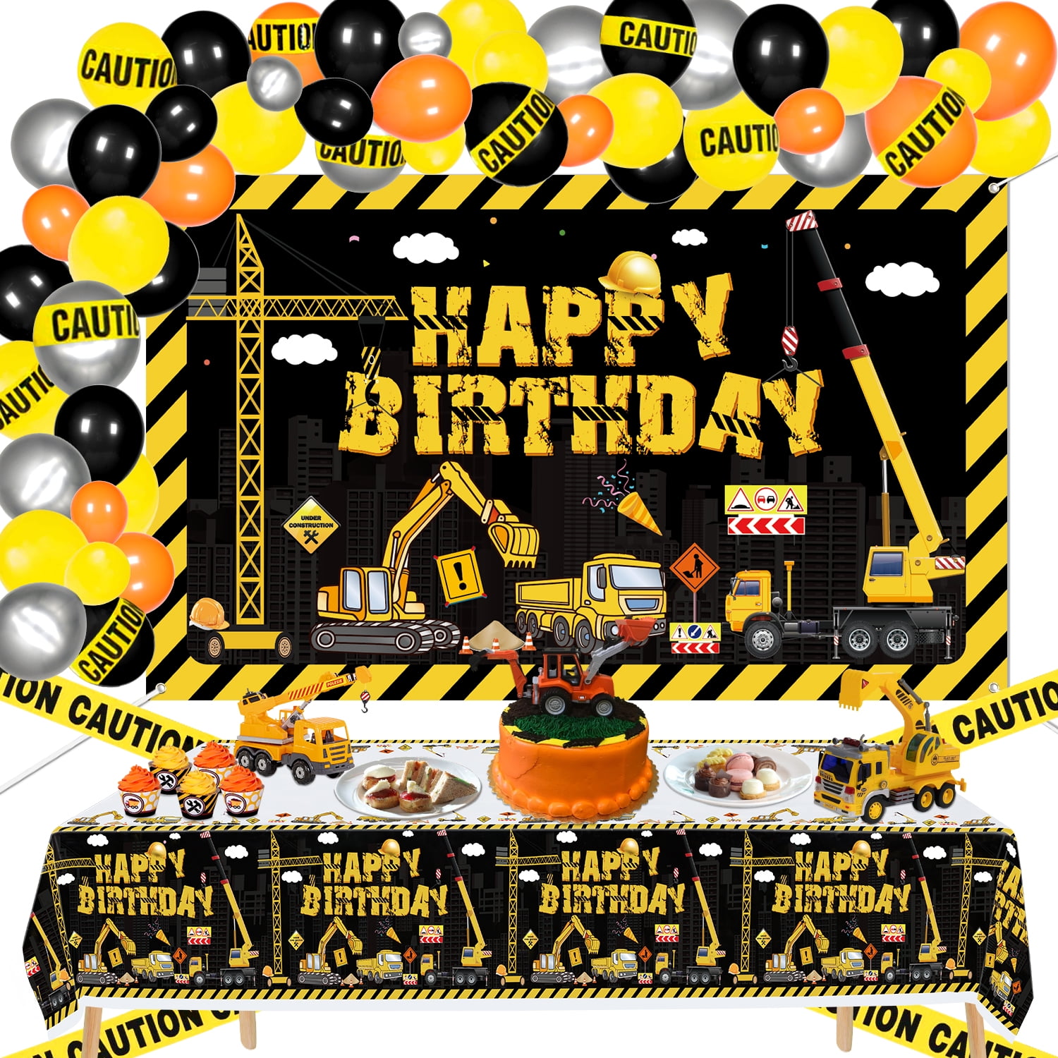 Hegbolke Construction Birthday Party Decoration Kits, 180 cm Plastic/Latex Yellow