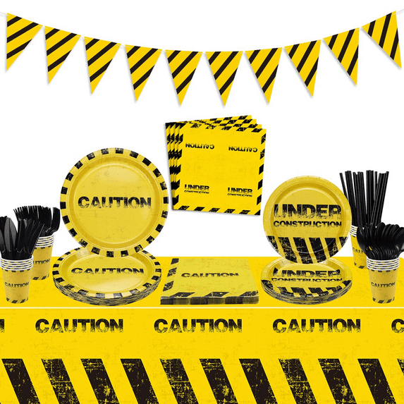 Construction Birthday Party Supplies, Truck Party Decorations for Boys Birthday, Includes Plates, Worn Style Construction Tablecloth, Construction Flag, Cups, Table Napkins, Serves 20 Guests