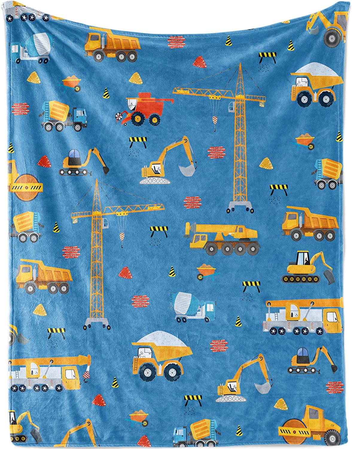 Construction Blanket for Boys, Excavator Truck Flannel Blanket, Cartoon