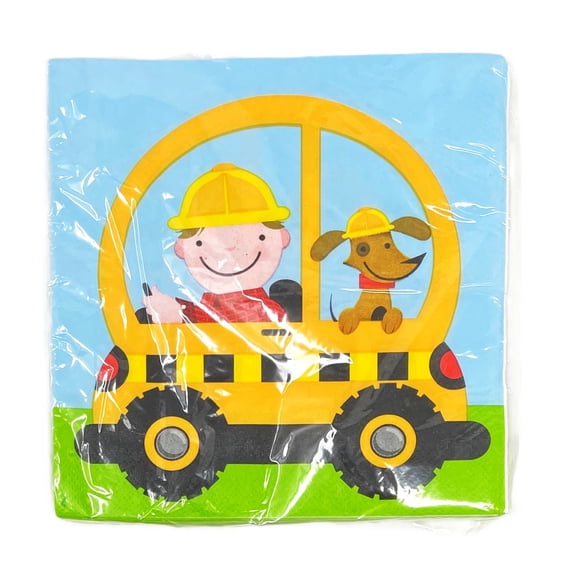 Construction Bull Dozer Kids Birthday 3-Ply Large Disposable Party Napkins - Pack of 16