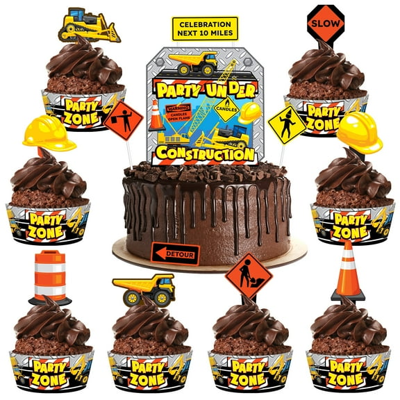 Construction Cake Topper & Construction Cupcake Toppers Kit