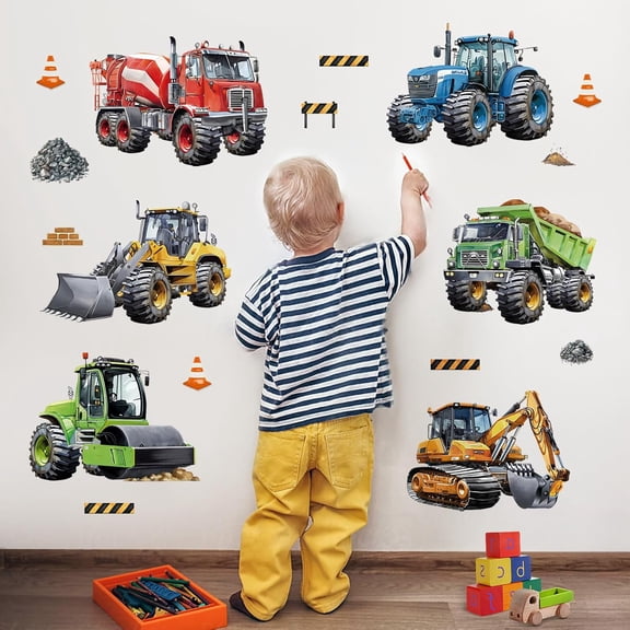 Construction Cars Wall Decals Trucks Tractor Vehicles Wall Stickers Baby Nursery Boys Bedroom Kids Room Wall Decor