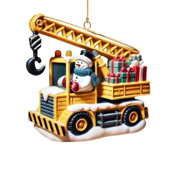 Construction Christmas Ornament 2D Acrylic Vehicle Hanging Decoration for Xmas Tree