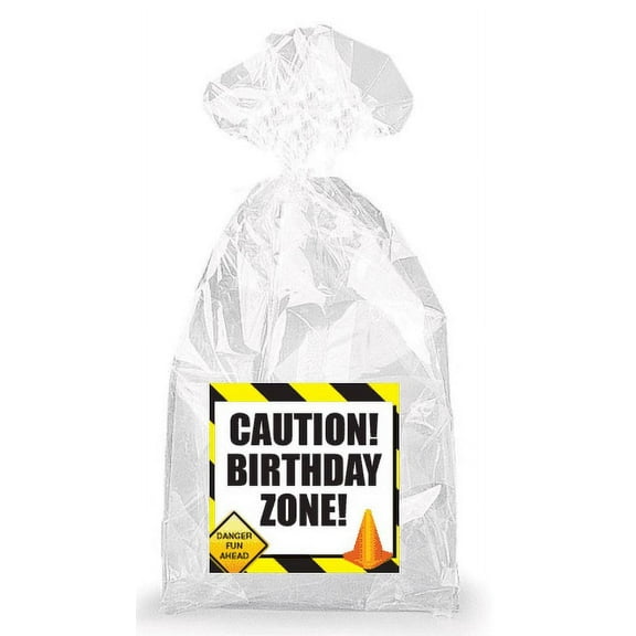 Construction Colored Caution! Birthday Zone! Party Favor Bags with Ties - 12pack