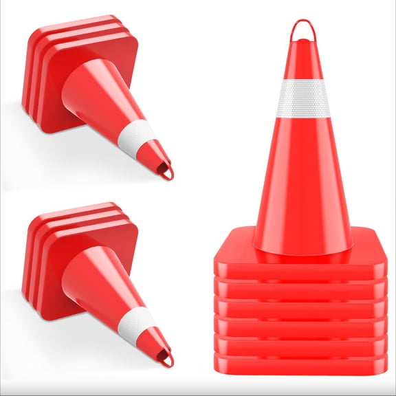 Construction Cones 12 Pack, Safety Cones 18 Inch, Heavy Duty with Reflective Collar and Weighted Base for Driveway
