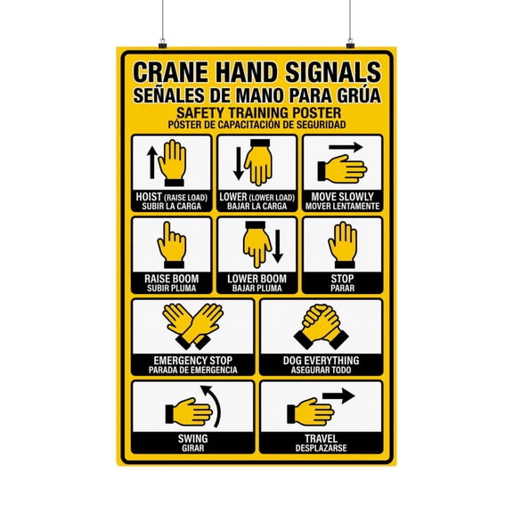 Bilingual Crane Safety Poster Hand Signals Chart for Signalperson Training Construction Training Center Wall Art