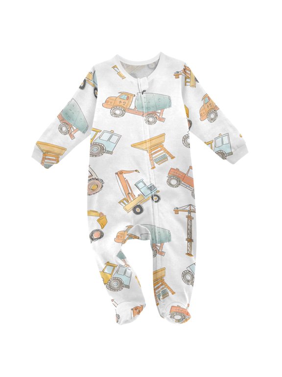 Construction Crane and Backhoe Baby Sleeper One-Piece Footies Newborn Roomper 9Months