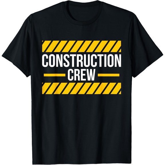 Construction Crew Graphic T-Shirt Funny Work Apparel for Men and Women Retro Yellow Hazard Stripe Design Cotton Tee