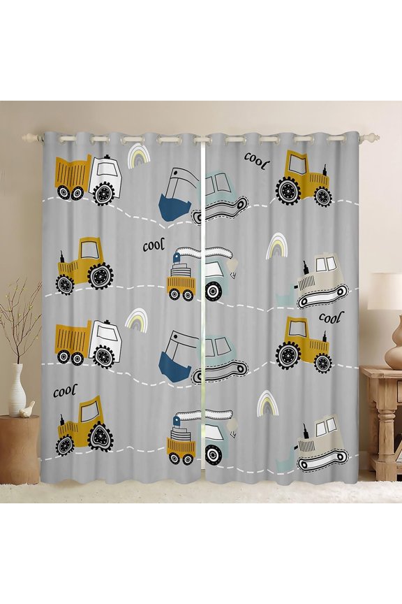 Construction Curtains for Bedroom Kids Equipment Trucks Blackout Curtains Excavator Tractor Darkening Dreapes Rinbow Grey Construction Vehicles Window Treatments (2 Panels, 38 x 45 Inch)