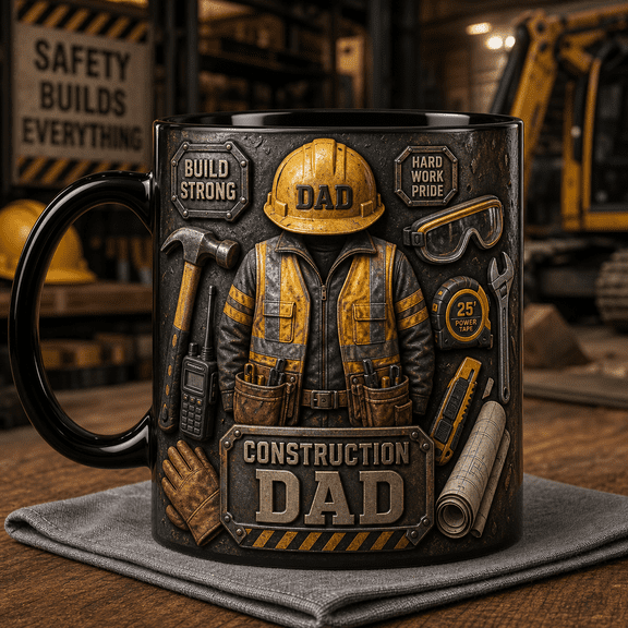 Construction Dad Mug Custom Coffee Cup for Fathers, Builder Gift for Work or Home