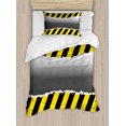 thumbnail image 1 of Construction Duvet Cover Set Twin Size, Ripped Sign Working Site Danger Hazard Progress Caution Urban Pattern, Decorative 2 Piece Bedding Set with 1 Pillow Sham, Yellow Black Grey, by Ambesonne, 1 of 3